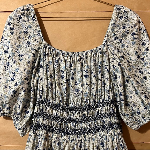 Johnny Was | Camille Midi Dress Floral Smocked Puff Sleeve Square Neck Size M - Picture 12 of 14